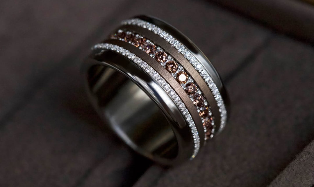 💍 Inner ring (medium addon) "Aura Amber" Aura in 925 silver set with brown zircons