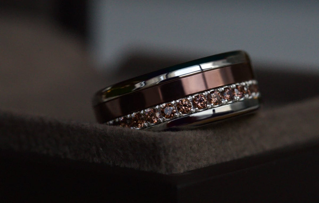 💍 Inner ring (medium addon) "Aura Amber" Aura in 925 silver set with brown zircons