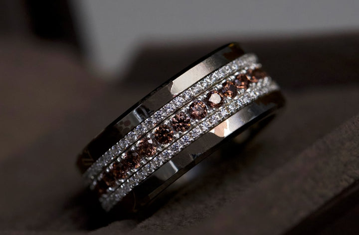 💍 Inner ring (medium addon) "Aura Amber" Aura in 925 silver set with brown zircons