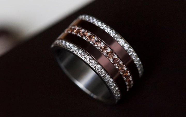 💍 Inner ring (medium addon) "Aura Amber" Aura in 925 silver set with brown zircons