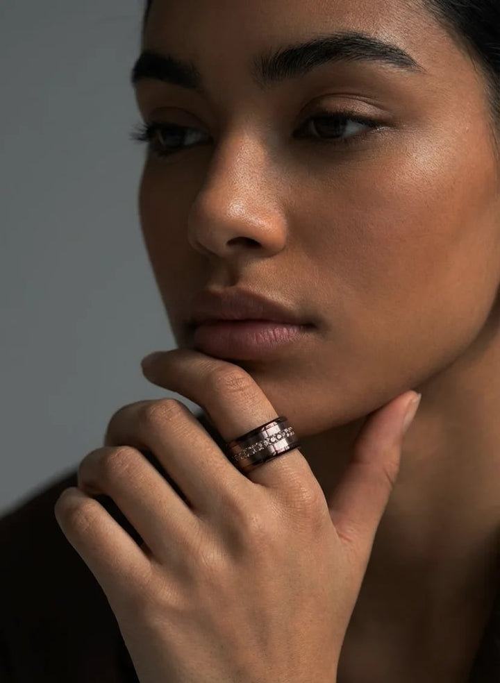 💍 Inner ring (medium addon) "Aura Amber" Aura in 925 silver set with brown zircons