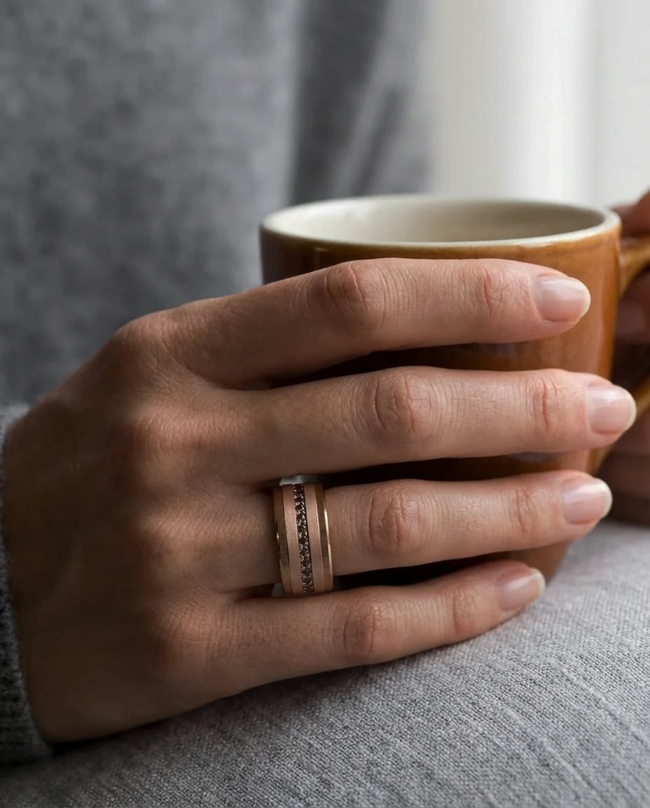 💍 Inner ring (medium addon) "Aura Amber" Aura in 925 silver set with brown zircons