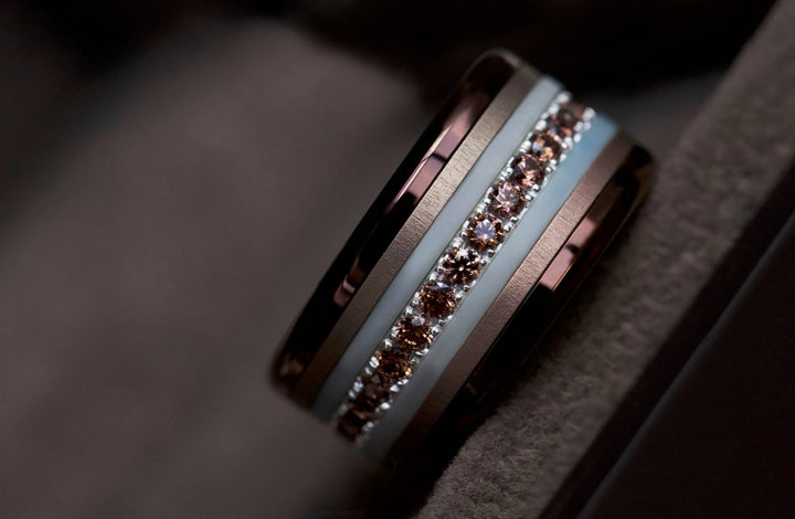 💍 Inner ring (medium addon) "Aura Amber" Aura in 925 silver set with brown zircons