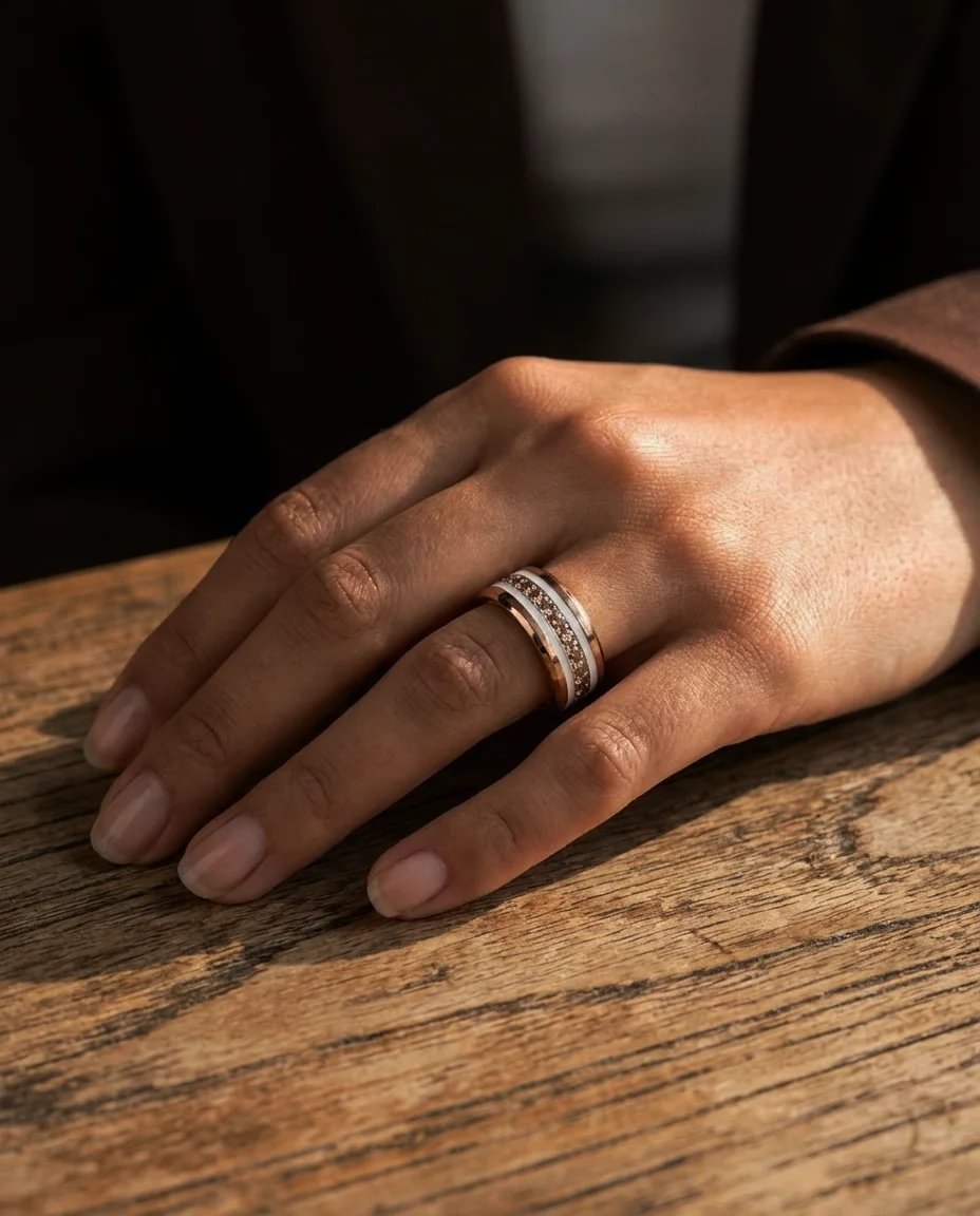 💍 Inner ring (medium addon) "Aura Amber" Aura in 925 silver set with brown zircons