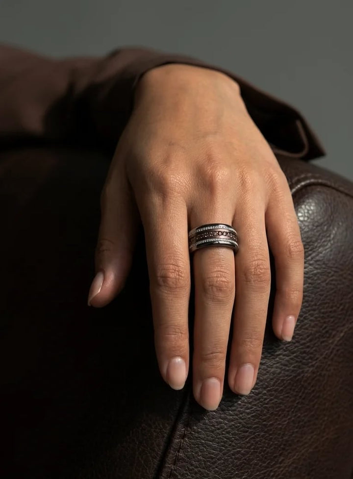 💍 Inner ring (medium addon) "Aura Amber" Aura in 925 silver set with brown zircons