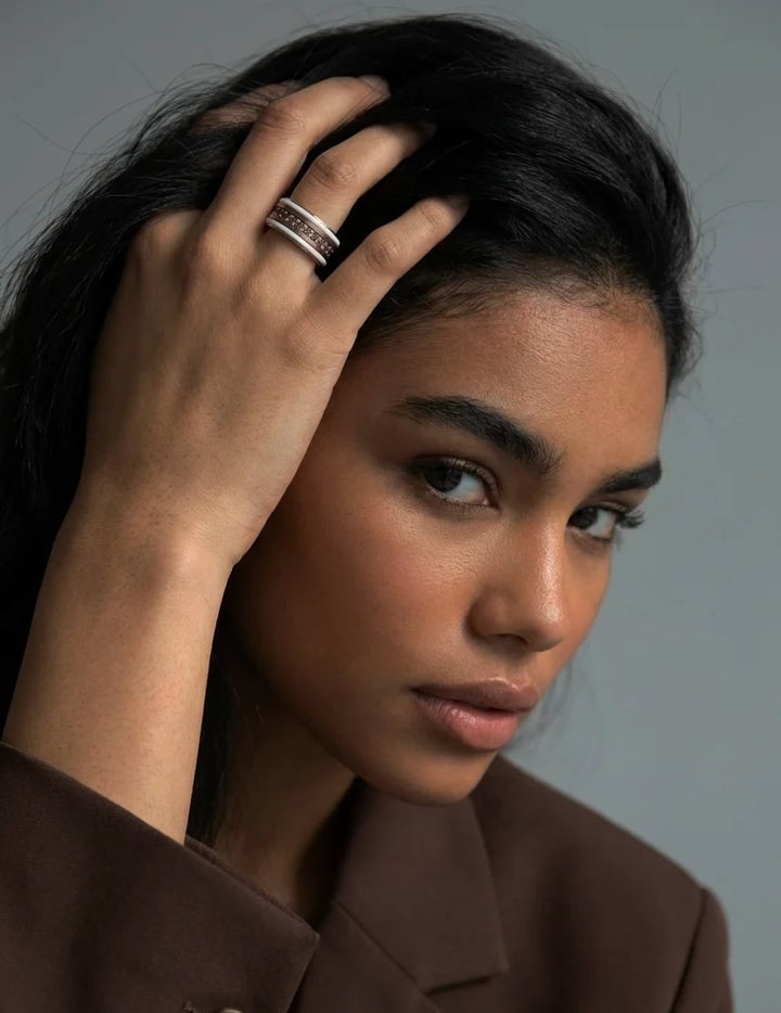 💍 Inner ring (medium addon) "Aura Amber" Aura in 925 silver set with brown zircons