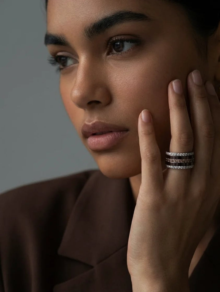 💍 Inner ring (medium addon) "Aura Amber" Aura in 925 silver set with brown zircons