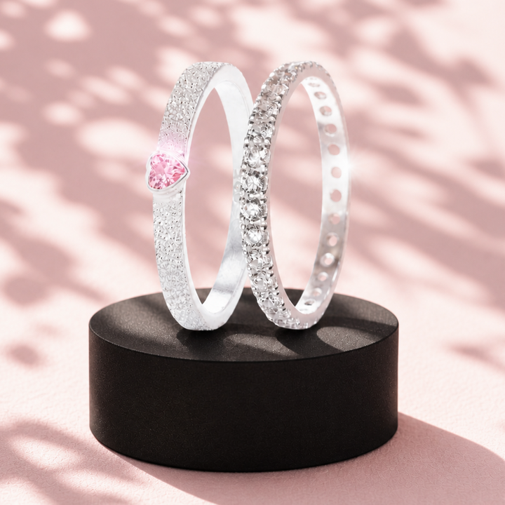 Pack Aura authentique & open heart rose (anneaux medium pour bague mood)