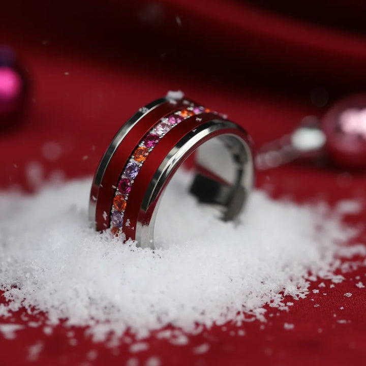 01 🎁 Inner ring (medium addon) "Aurora" Aura pinkish in 925 silver set with zircons