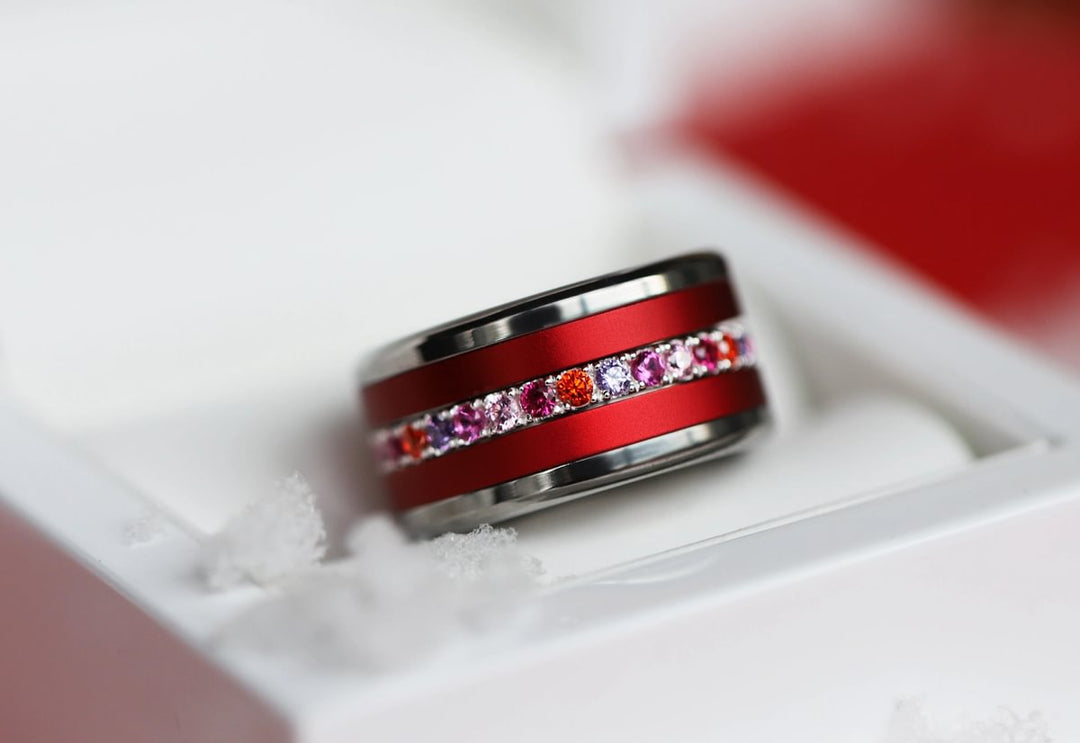 01 🎁 Inner ring (medium addon) "Aurora" Aura pinkish in 925 silver set with zircons