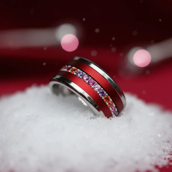 01 🎁 Inner ring (medium addon) "Aurora" Aura pinkish in 925 silver set with zircons