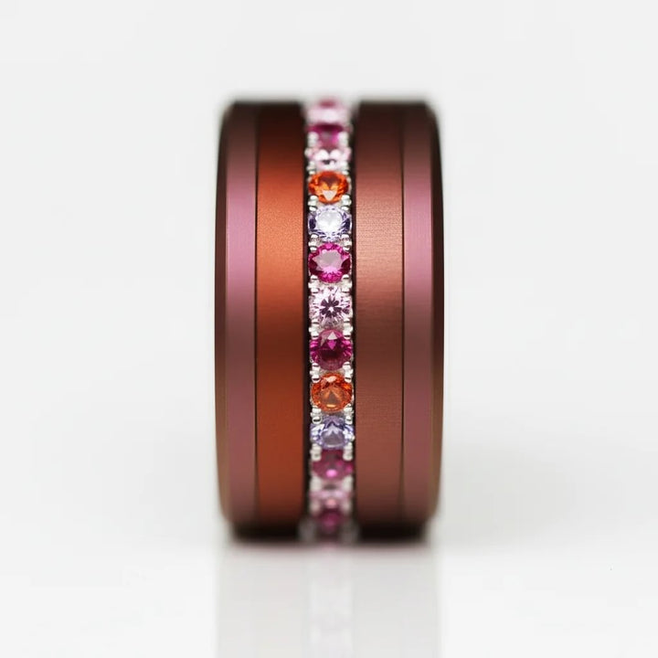 01 🎁 Inner ring (medium addon) "Aurora" Aura pinkish in 925 silver set with zircons