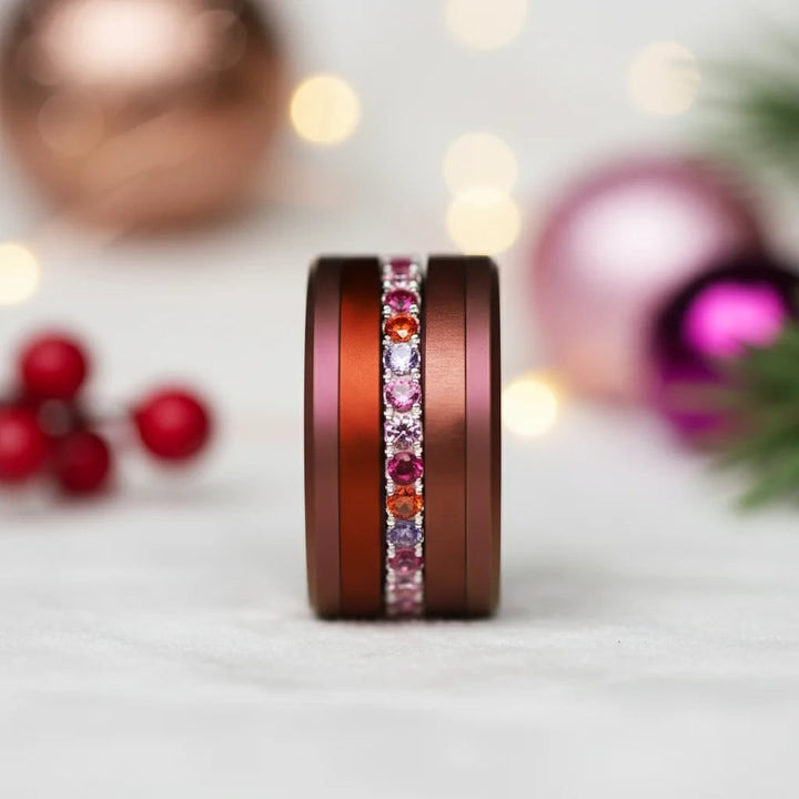 01 🎁 Inner ring (medium addon) "Aurora" Aura pinkish in 925 silver set with zircons