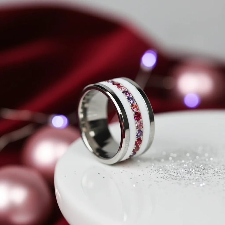 01 🎁 Inner ring (medium addon) "Aurora" Aura pinkish in 925 silver set with zircons