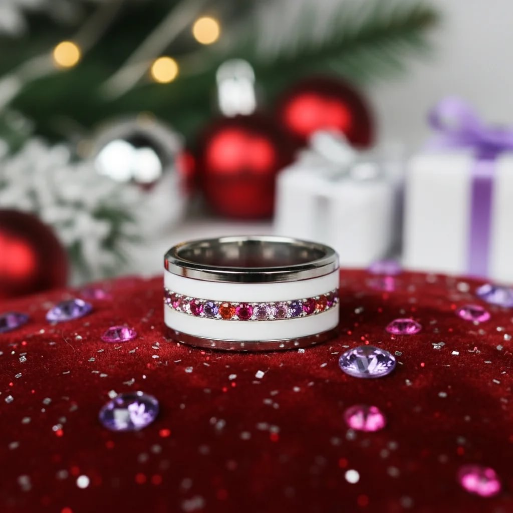 01 🎁 Inner ring (medium addon) "Aurora" Aura pinkish in 925 silver set with zircons