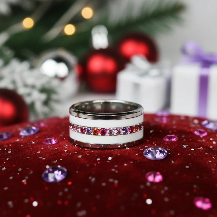 01 🎁 Inner ring (medium addon) "Aurora" Aura pinkish in 925 silver set with zircons