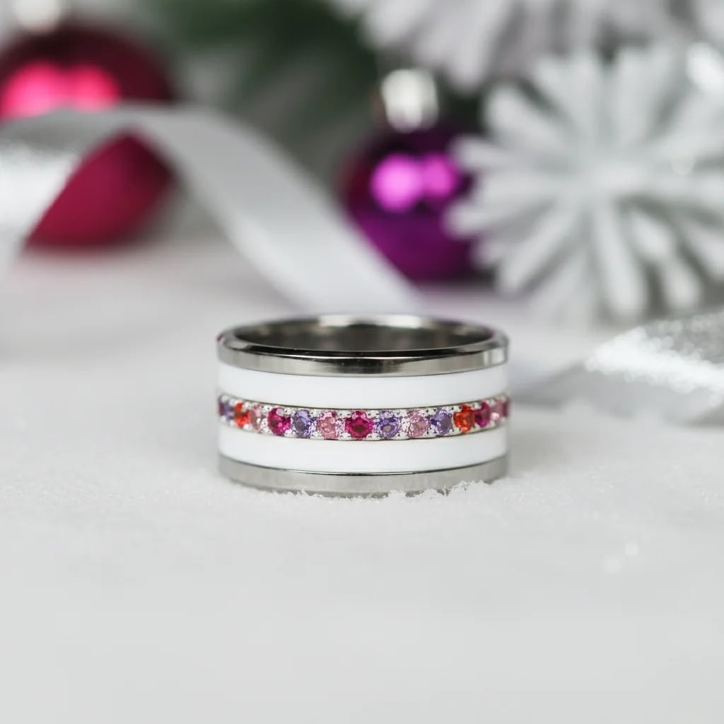 01 🎁 Inner ring (medium addon) "Aurora" Aura pinkish in 925 silver set with zircons