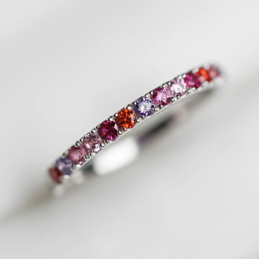 01 🎁 Inner ring (medium addon) "Aurora" Aura pinkish in 925 silver set with zircons