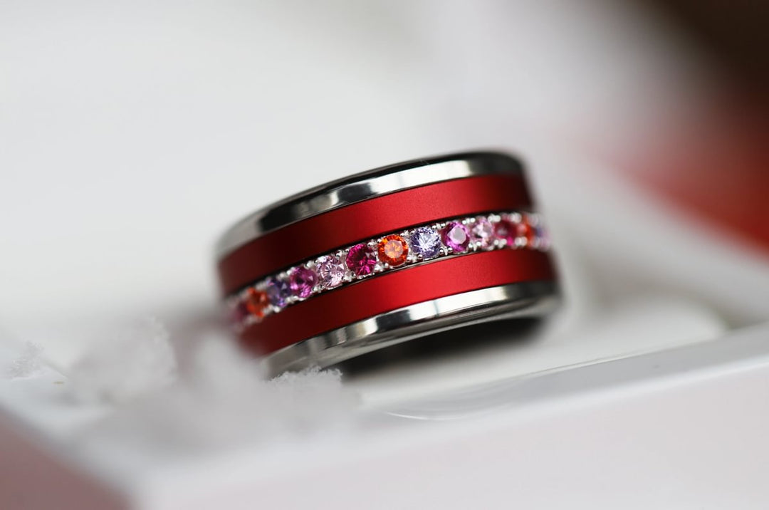 01 🎁 Inner ring (medium addon) "Aurora" Aura pinkish in 925 silver set with zircons