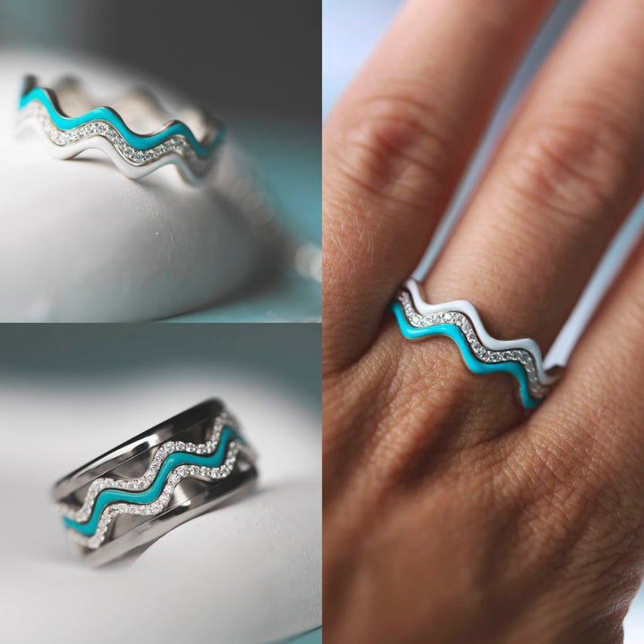 〰️ Anneau (addon) Middle "Nazaré Turquoise" en argent 925 〰️ pour bague mood