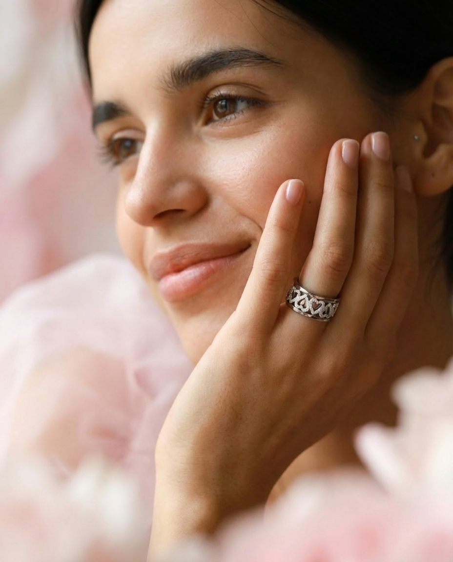 Anneau (addon) "Amour sincère" en argent 925 serti de zircons