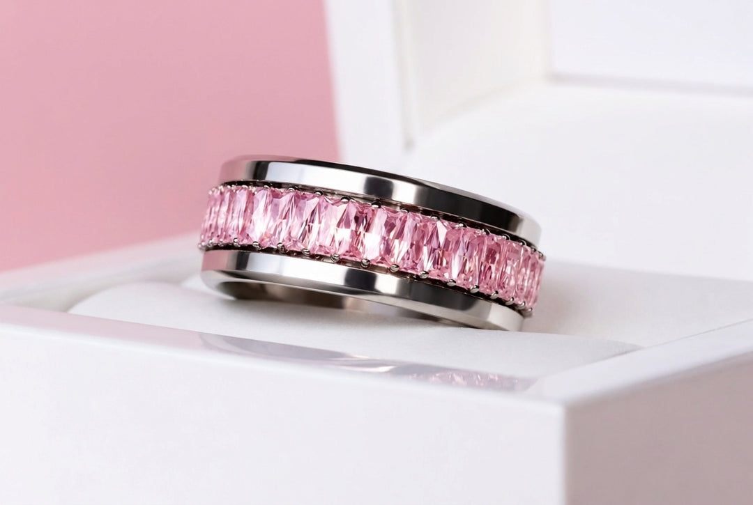 🎗️ Anneau (addon deux tiers) « Auraline Rose » en argent 925 serti de zircons rose pastel