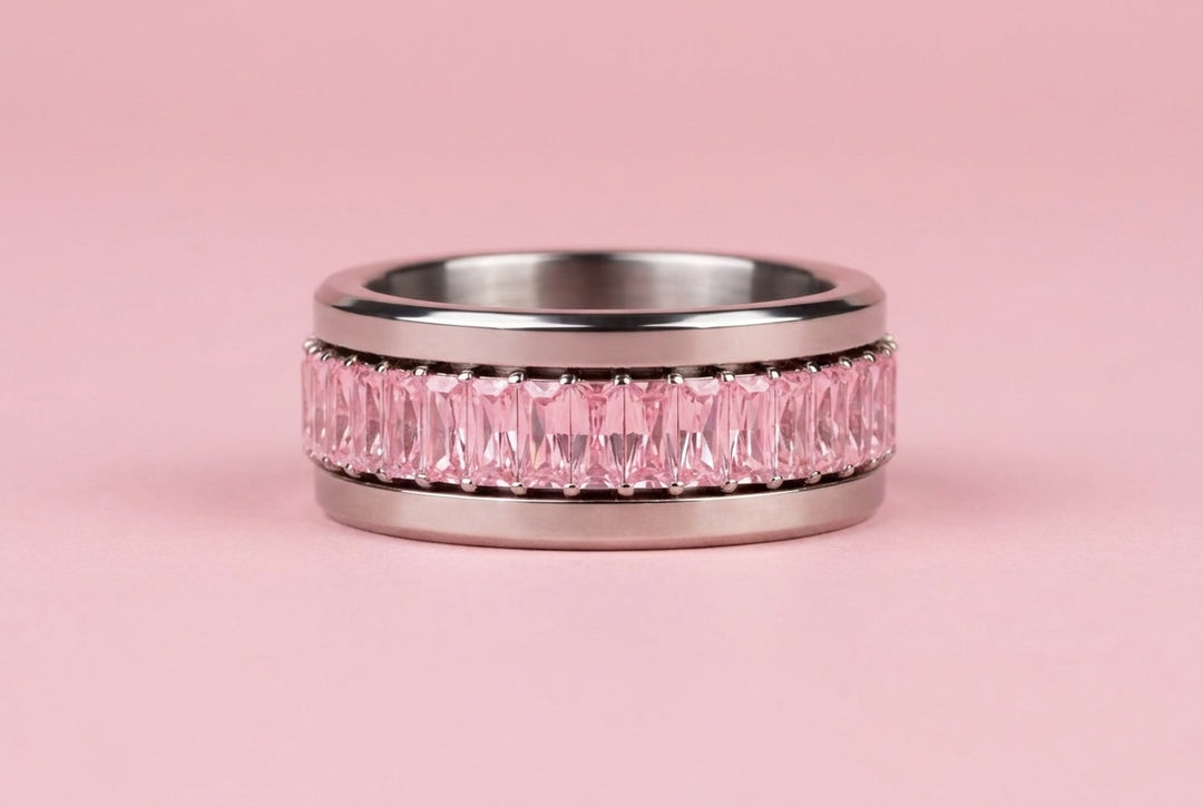 🎗️ Anneau (addon deux tiers) « Auraline Rose » en argent 925 serti de zircons rose pastel