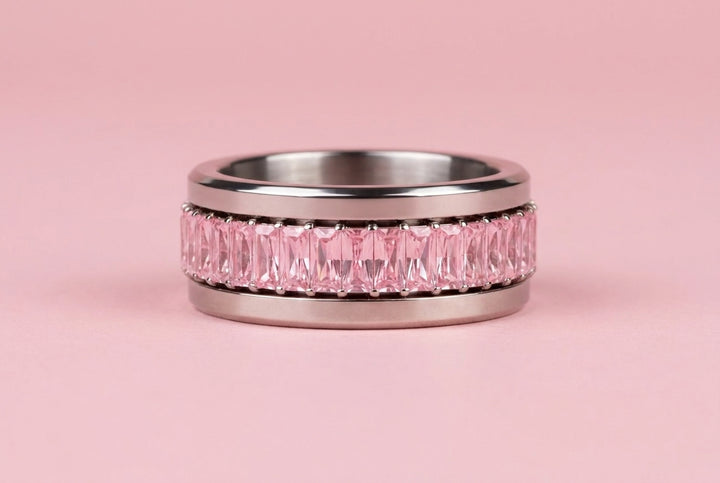 🎗️ Anneau (addon deux tiers) « Auraline Rose » en argent 925 serti de zircons rose pastel