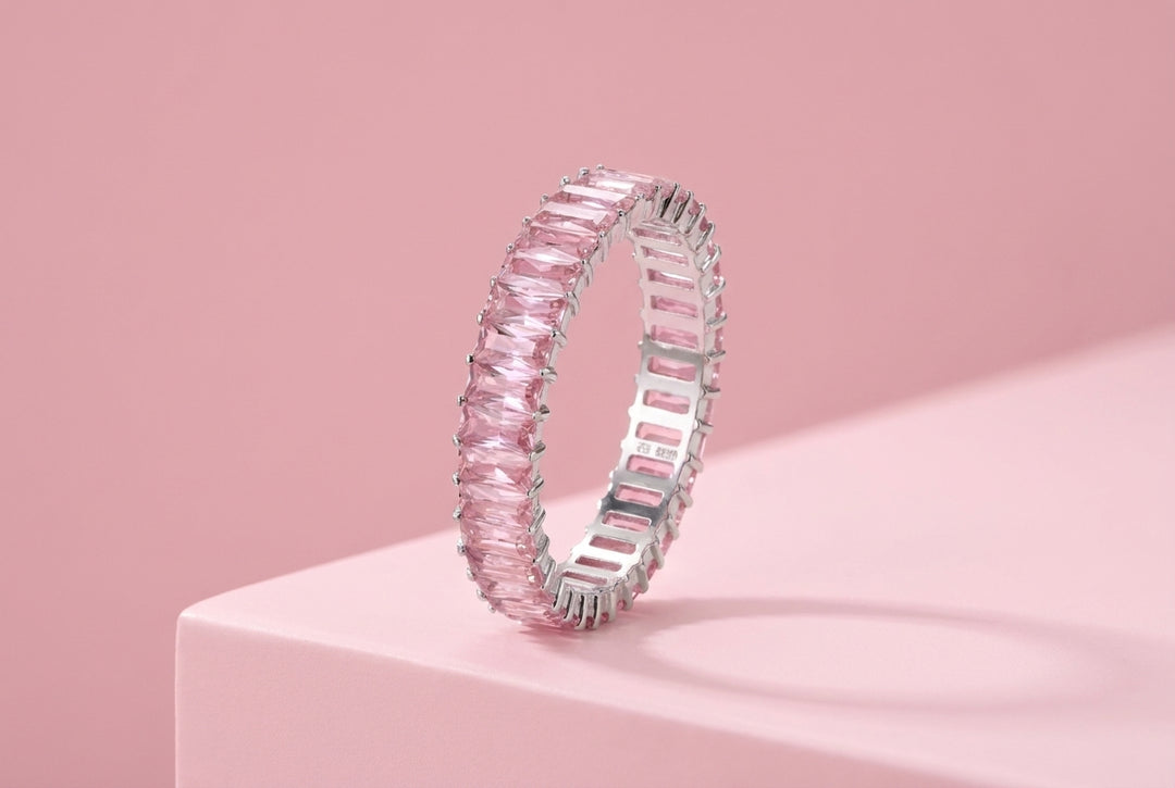 🎗️ Anneau (addon deux tiers) « Auraline Rose » en argent 925 serti de zircons rose pastel