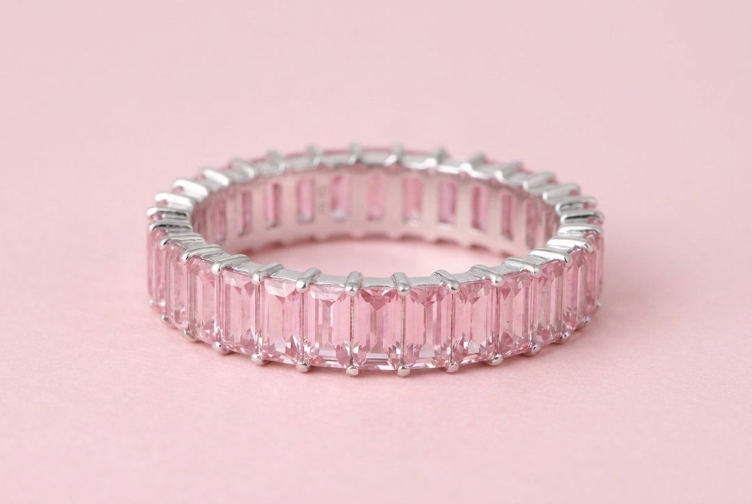 🎗️ Anneau (addon deux tiers) « Auraline Rose » en argent 925 serti de zircons rose pastel