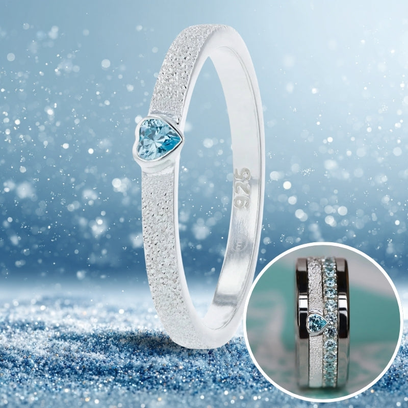 Open Heart - blue 💙Medium Addon 3D center aus 925er Glitter Silber mit blauen Zirkonia Steine für den auswechselbaren mood Ring