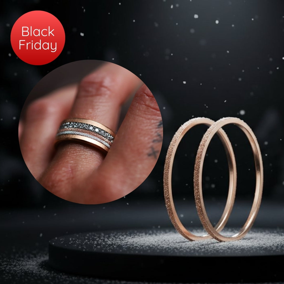 Pack de 2 anneaux(Addon Mini) en argent 925 "Neige éternelle" finition glitter rose gold pour bague mood interchangeable