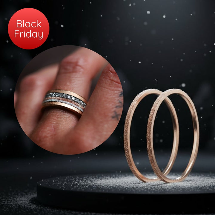 Pack de 2 anneaux(Addon Mini) en argent 925 "Neige éternelle" finition glitter rose gold pour bague mood interchangeable