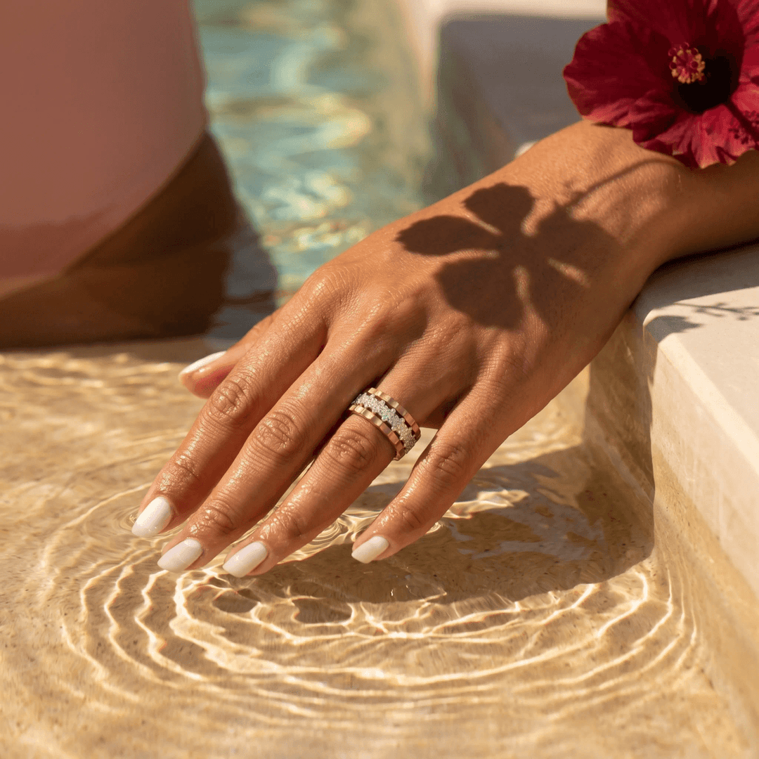 💍 Anneau (deux tiers) "Aurflower" en argent 925 serti de zircons