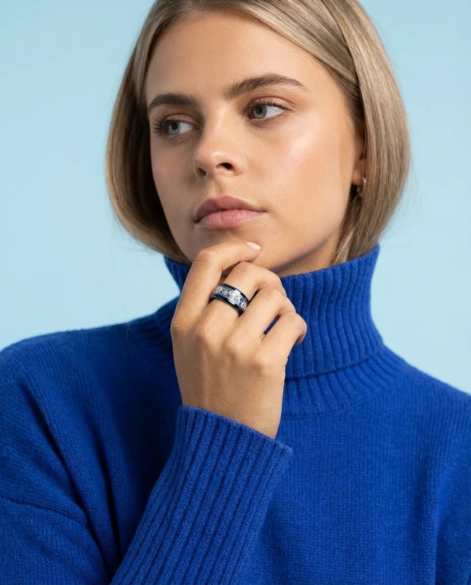 Anneau (deux tiers) "Willow glacé" en argent poli serti de zircons pour bague mood interchangeable