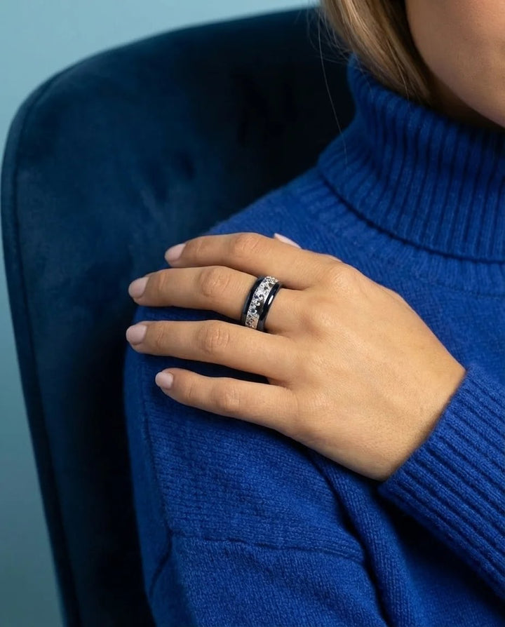 Anneau (deux tiers) "Willow glacé" en argent poli serti de zircons pour bague mood interchangeable