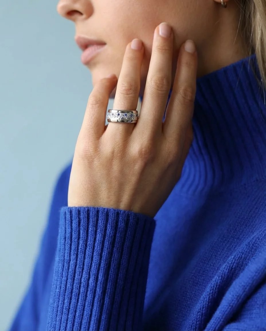 Anneau (deux tiers) "Willow glacé" en argent poli serti de zircons pour bague mood interchangeable