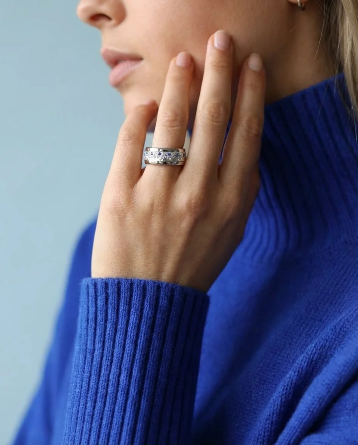 Anneau (deux tiers) "Willow glacé" en argent poli serti de zircons pour bague mood interchangeable