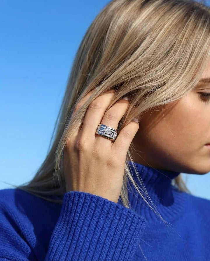 Anneau (deux tiers) "Willow glacé" en argent poli serti de zircons pour bague mood interchangeable