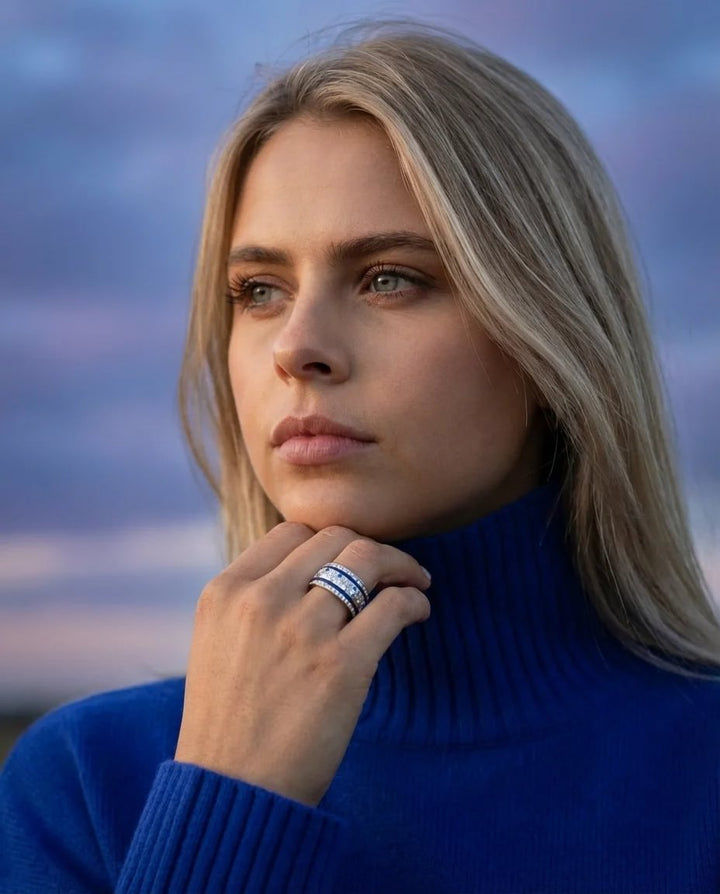 Anneau (deux tiers) "Willow glacé" en argent poli serti de zircons pour bague mood interchangeable