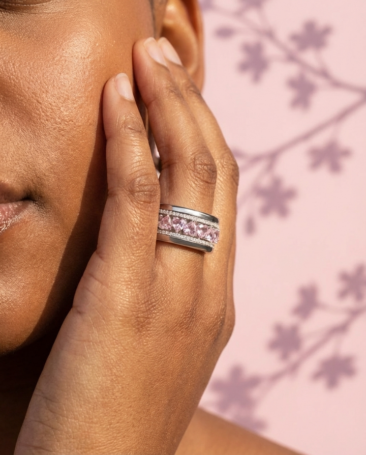 💍🌸 Innenring (2/3 Addon) „Aurheart Sakura“ aus 925er Silber mit korallenroten Zirkonia Steine besetzt