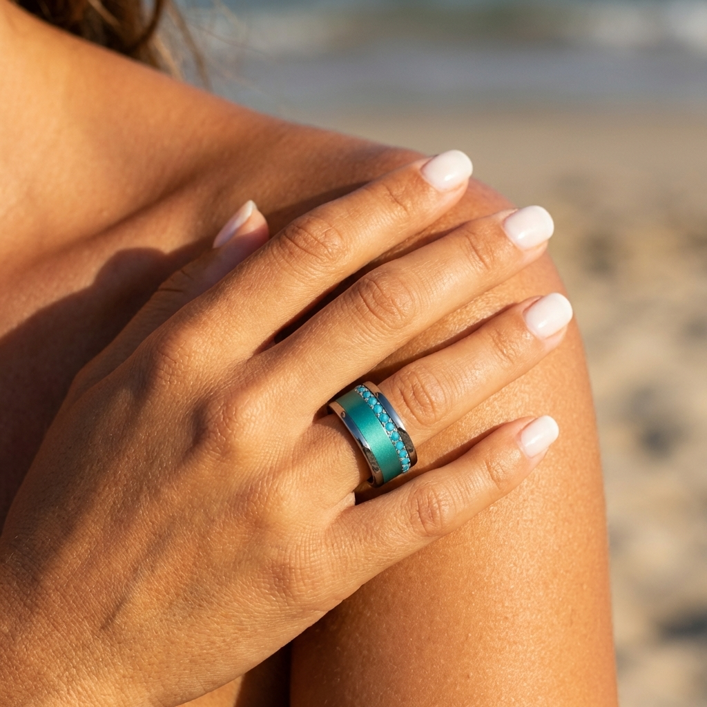 💍 Anneau (addon medium) "Aura Azura" en argent 925 serti de zircons turquoise opaque