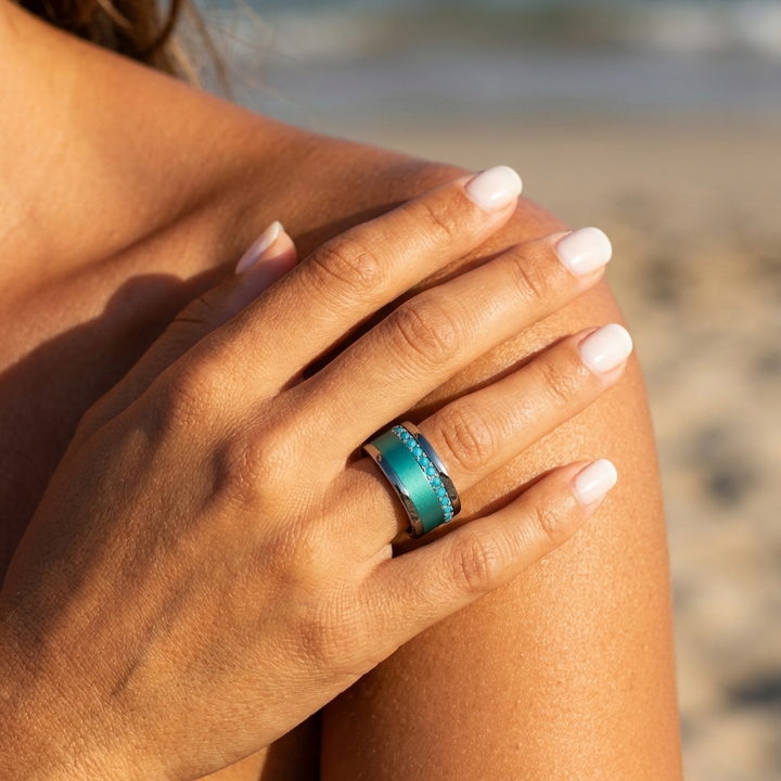 💍 Anneau (addon medium) "Aura Azura" en argent 925 serti de zircons turquoise opaque