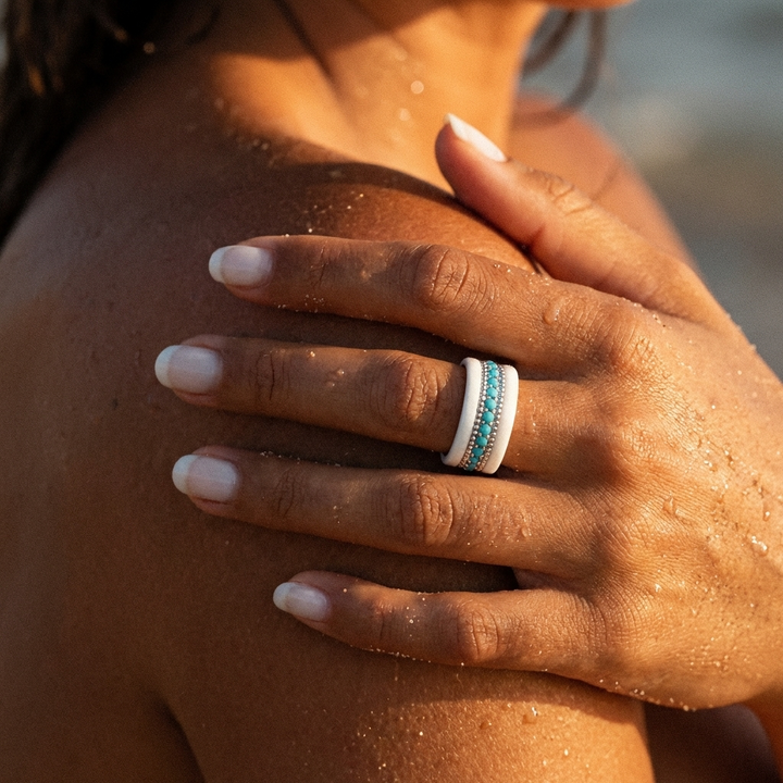 💍 Anneau (addon medium) "Aura Azura" en argent 925 serti de zircons turquoise opaque