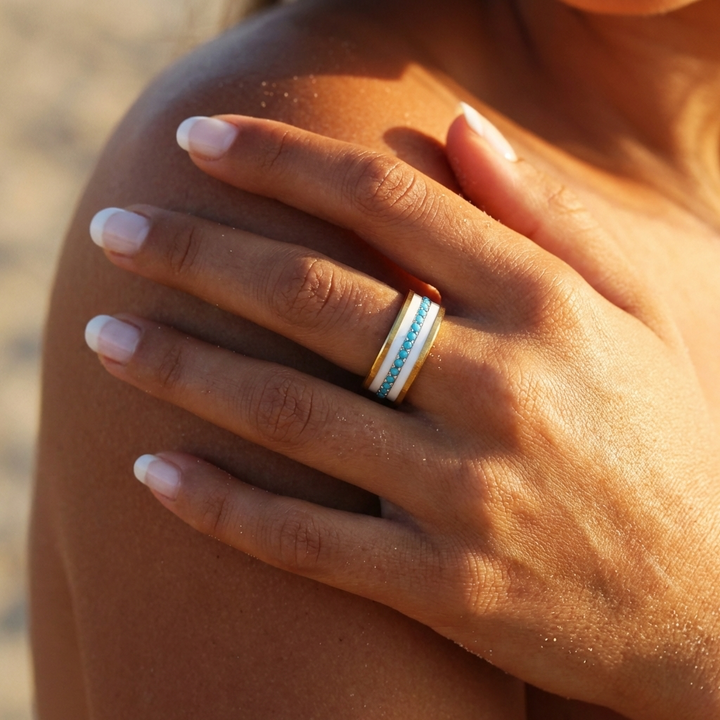 💍 Anneau (addon medium) "Aura Azura" en argent 925 serti de zircons turquoise opaque