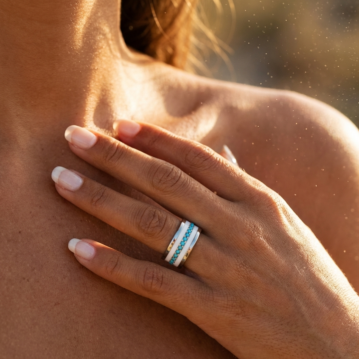 💍 Anneau (addon medium) "Aura Azura" en argent 925 serti de zircons turquoise opaque