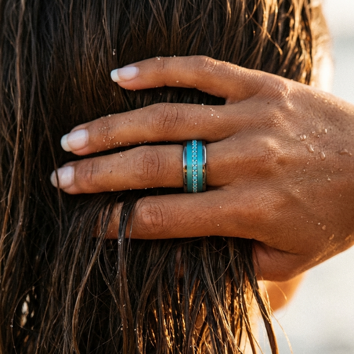 💍 Anneau (addon medium) "Aura Azura" en argent 925 serti de zircons turquoise opaque