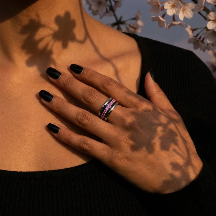 Voile Céleste 🖤  anneau (mini) en argent 925 avec un revêtement en émail noir - paillettes