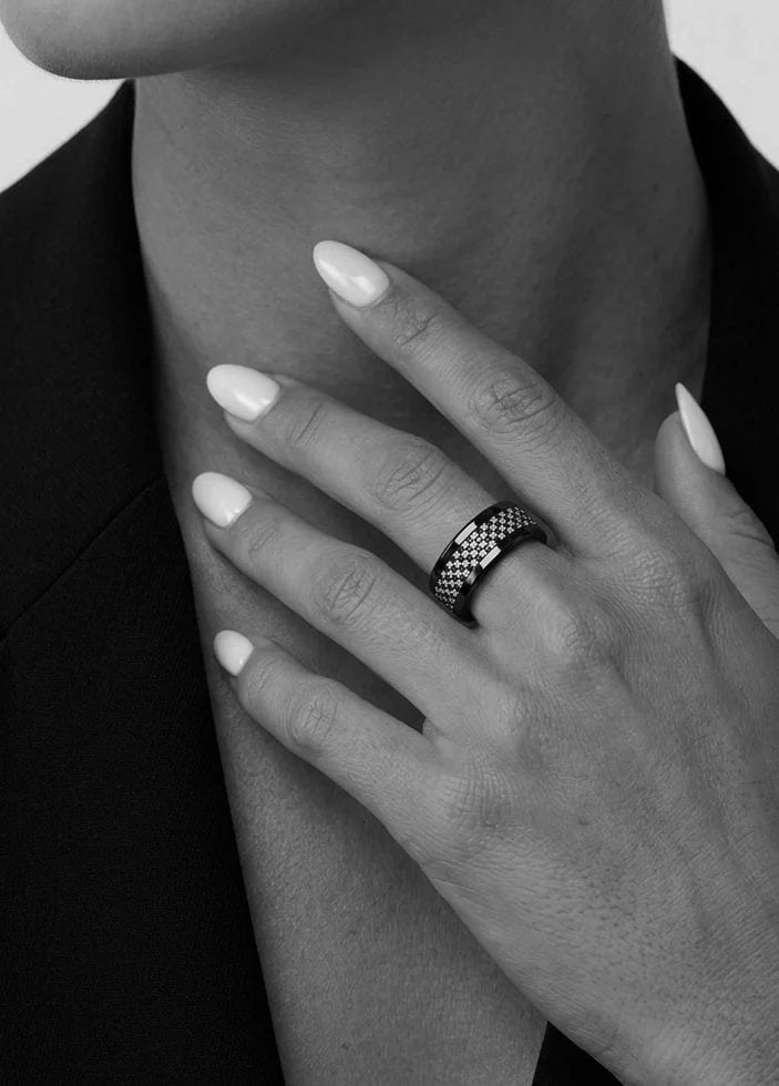 💍 Inner ring (mini addons) "Aura Black & White Signature" in 925 silver set with black and white zircons