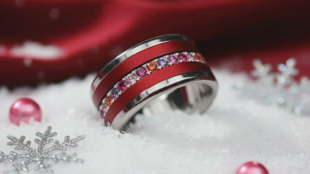 01 🎁 Inner ring (medium addon) "Aurora" Aura pinkish in 925 silver set with zircons